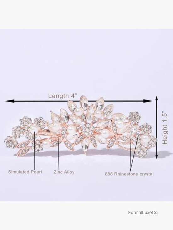 Rose Gold Crystal Pearl Bridal Hair Clip Floral Comb Wedding Accessory